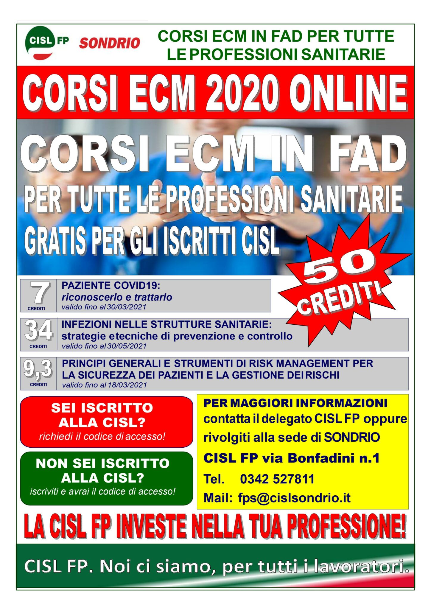 CORSI ECM 2020 ONLINE PER TUTTE LE PROFESSIONI SANITARIE CISL Sondrio